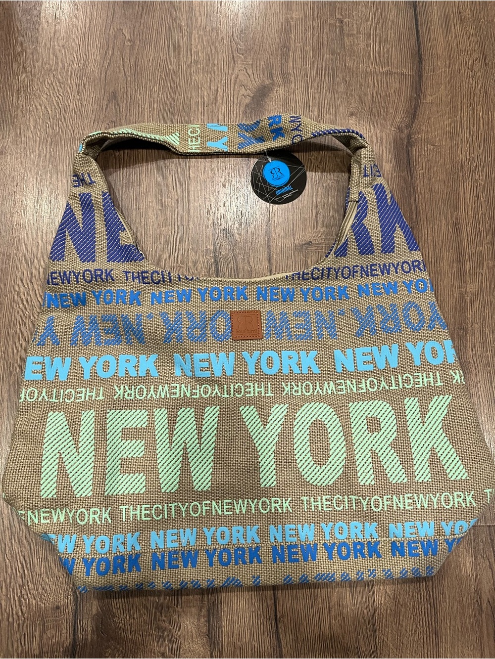 New York Graphic Tote Bag in Blue & Mint